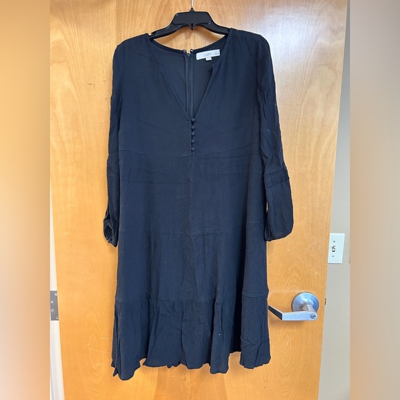 Loft Black Tiered Long-Sleeve Dress - Size Small Petite - Picture 1 of 3